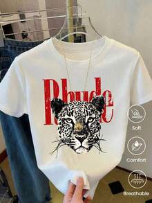 180g Made In Mexico, Spring/Summer 2026 Fashion Short Sleeve T-Shirt, Cartoon Print, Couple Style, Underwear/Outerwear, Casual Round Neck For Office, Unisex One Piece Top - 白色的 - 查看 2