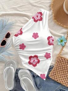 Blusa casual sin mangas con estampado floral y bajo asimétrico para mujer - Multicolor - Ver 7