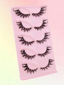 5 Pairs Fox-Inspired Wet-Look Flared Winged Fluffy Curled DD Curl Wispy Lightweight False Eyelashes, European And American Style Big Eyes - View 8