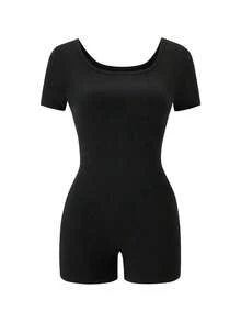 Mono de mujer , escote en U, silueta minimalista, ropa interior moldeadora cómoda, casual, sexy, versátil para exteriores, viajes, fiesta en la playa, vacaciones en el campo, vacaciones, Pascua, graduación, regreso a la escuela, mono de verano, ajust - Negro - Ver 9