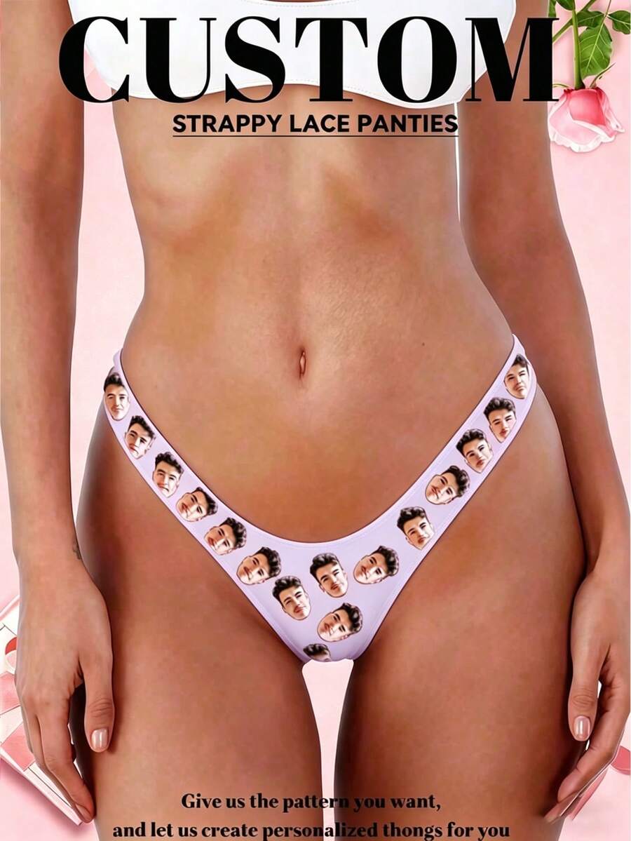 1pc Personalized Custom Face Thong, Custom Face Underwear, Custom Photo Triangle Panties - Multicolor - View 1