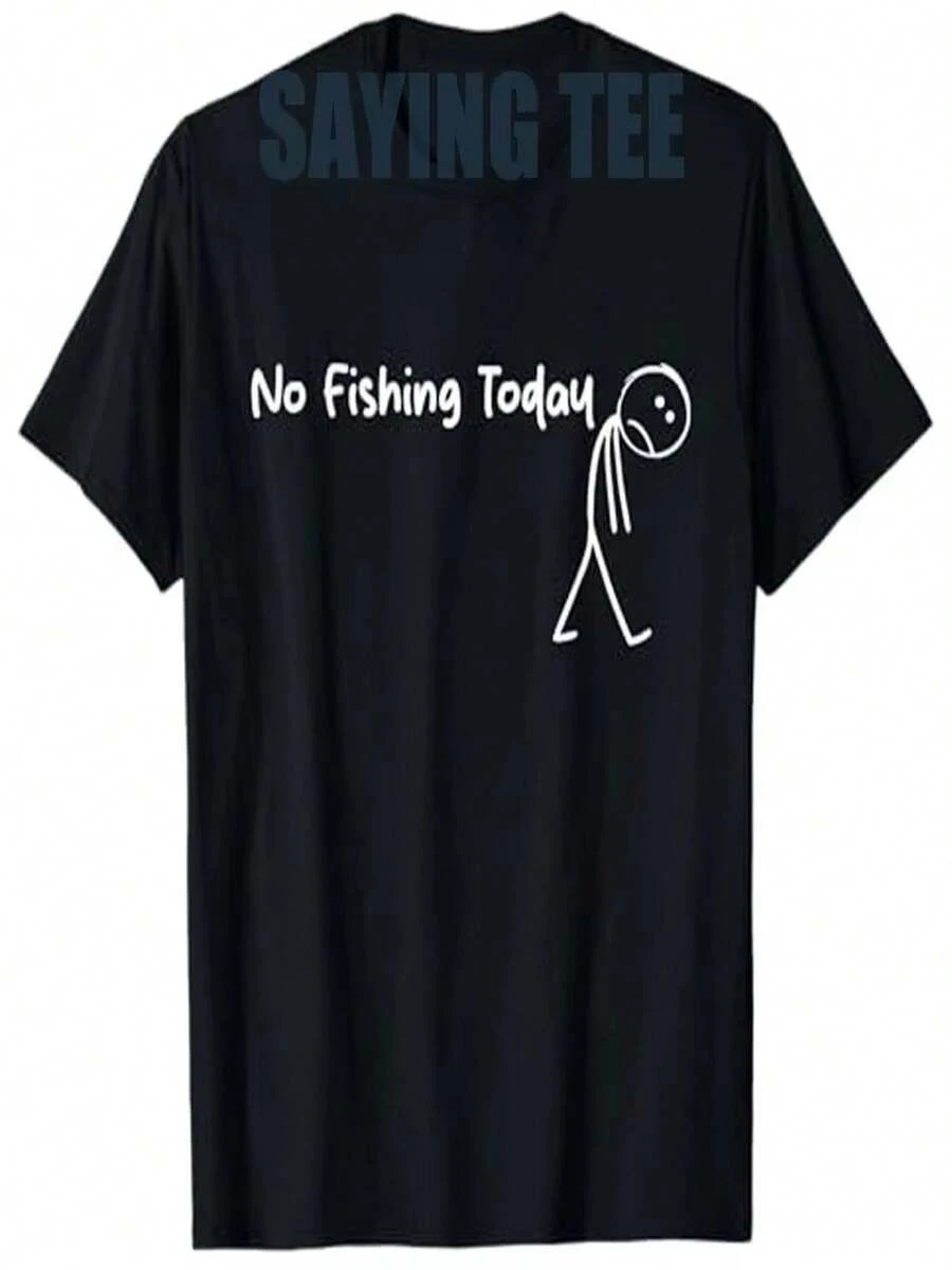 Un triste aficionado a la pesca, representado con un monigote, no pudo ir a pescar hoy; camiseta para el Día del Padre; camiseta femenina con cita sobre el estado de ánimo de un pescador; regalo novedoso estilo Y2K. - Negro - Ver 1