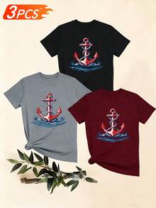 Women's T-Shirts, Women's T-Shirts, Casual One-Piece T-Shirt With Anchor And Wave Print, Round Neck, Short Sleeve, Comfortable Top, Versatile Summer Sweater. - 1件白色隨機圖案 - 查看 6