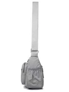 Casual Nylon Shoulder Bag With Adjustable Strap, Multi-Compartment, Solid Color, Zipper Closure, Polyester Lining, Lightweight And Convenient Crossbody Bag For Daily Use - Grey - View 4