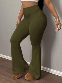 Pantalones de Yoga Ajustados y Elásticos de Cintura Alta para Mujer, Pantalones Deportivos Acampanados para Mujer - Verde militar - Ver 7