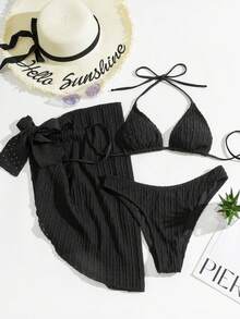 2026 New Sexy Bikini Three-Piece Swimsuit For Women - Black - View 3