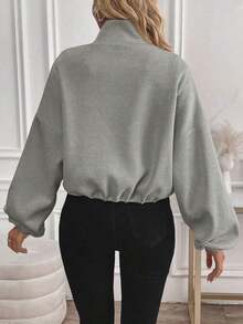 Women's Casual Long Sleeve Hoodie With Adjustable Drawstring And Zipper, Women's Airport Clothing, Three-Quarter Sleeve Blouses For Autumn/Winter. - 灰色 - 查看 2