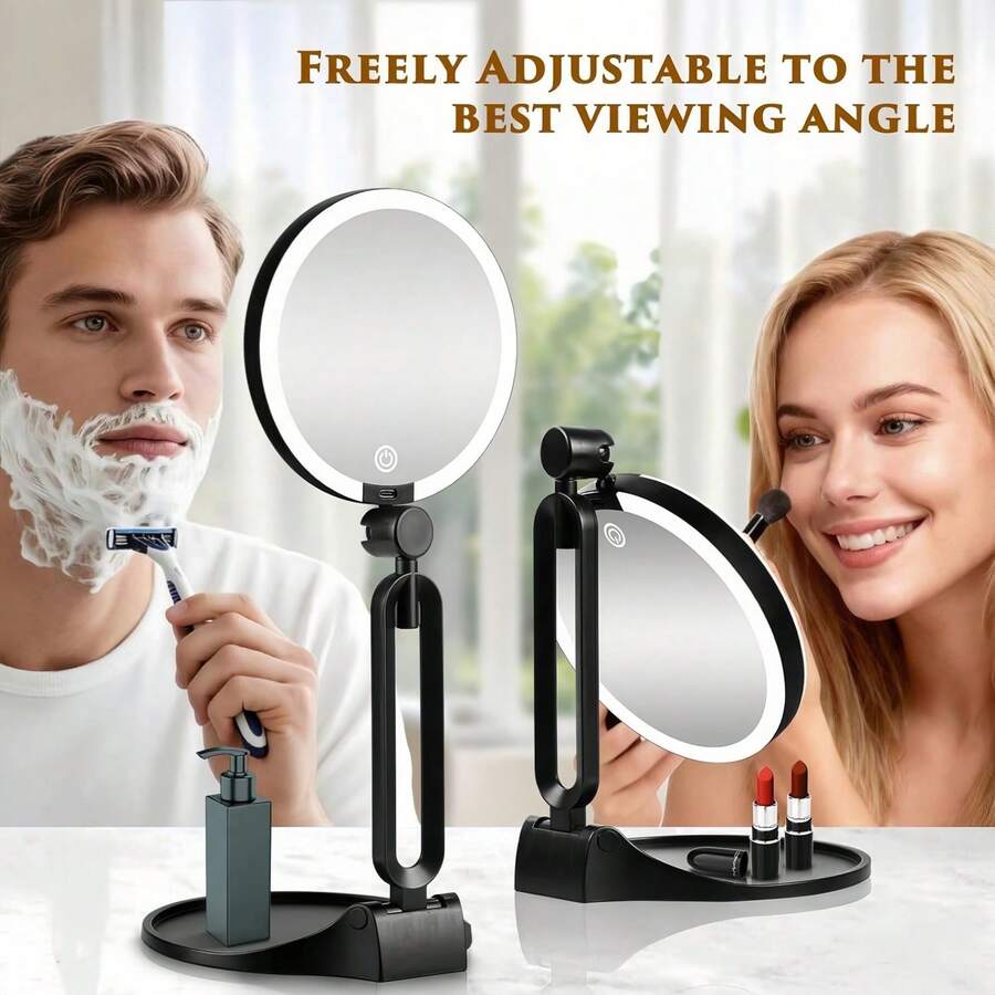 1X/10X Makeup Mirror With Light, 6-Inch Double-Sided Makeup Mirror, Desktop LED Mirror, 3 Adjustable Color Temperatures, USB Charging, 360 ° Rotation And Folding, Easy To Carry, A Must-Have Mirror For Women