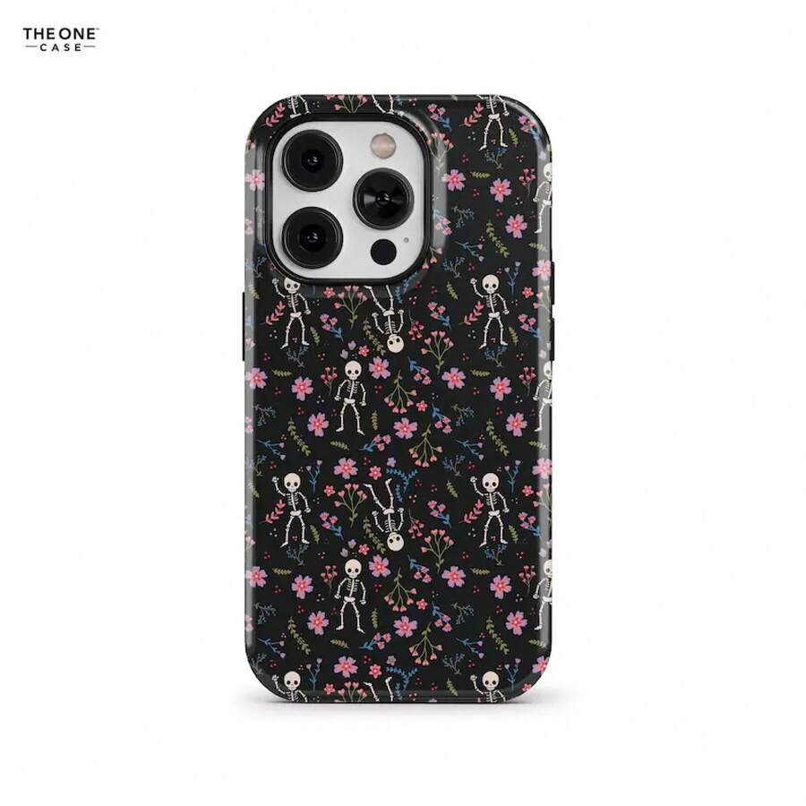 [24h Versand aus DE]Apple 17 16 promax Tanzendes Skelett Halloween Handyhülle für iPhone 17 16e 15 14 Pro Max,  Galaxy S25 S23,  Pixel 10 - Blumenmuster| SOC-HW15 23 24 25 26 Ultra Galaxy - Mattierte Oberfläche - Übersicht 1