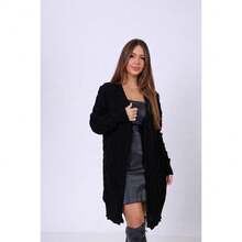 Cardigan Feminino Tricot Premium Casaco Alongado Escama Frio Inverno - Preto - Visão 2