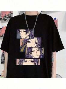 Popular Anime Apothecary Diaries Graphic Print T-Shirt For Men, Outdoor Street Anime T-Shirt, Loose And Cool Summer Anime T-Shirt, Men's T-Shirt, Women's Sweatshirts Y2k T-Shirt Shirt - 黑色 - 查看 10