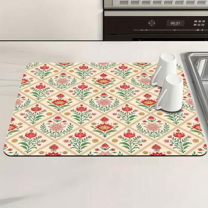 1pc Kitchen Counter Tile Dream Pattern Absorbent Non-Slip Mat, Heat Resistant Pad For Coffee Bar Decor, Home Dining Table Decoration, Party Supplies