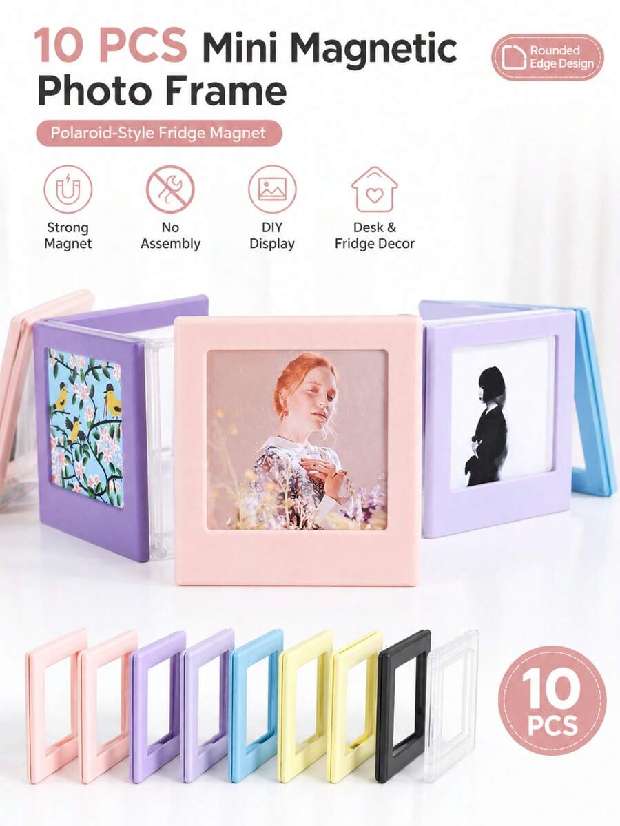 1Pc Square Magnetic Mini Picture Frame Fridge Magnet DIY Instant Photo Display Stand Versatile Combination Magnet Tiles Tabletop Free Splicing For Teens Adults Friends Mother's Day Gift Graduation Present Desk Accessories Dorm Room Decor Aesthetic Photo Display Refrigerator Magnet Photo Frame