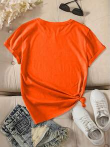 Women'S Winter Clothing, Deep Autumn Atmosphere Cartoon Little Elephant Floral And Plant Print Round Neck Short Sleeve T-Shirt, Comfortable Soft Fashion Elegant Vintage Casual Versatile Spring Summer Autumn Winter Athletic Top Multicolor Available S - Naranja - Ver 2