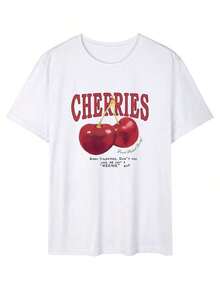 Camiseta de manga corta con estampado de cerezas para hombre de StreetKorean, elegante y casual, adecuada para el uso diario y como regalo para amigos, perfecta para la temporada de regreso a clases. Camiseta con estampado gráfico. - Blanco - Ver 9