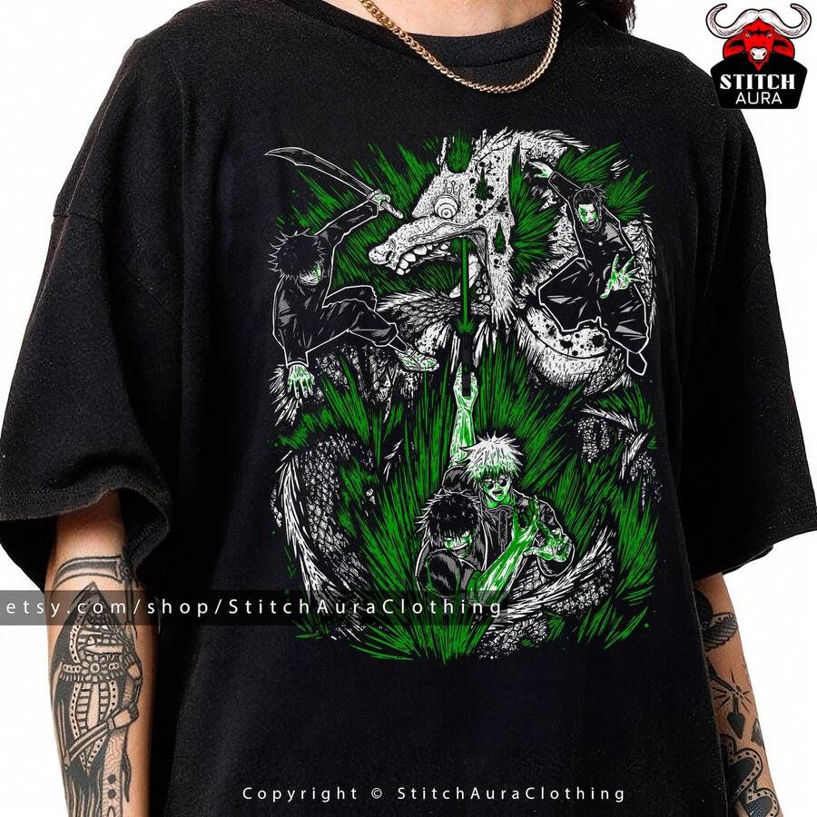 T1oji F1ushiguro y G1ojo Satoru Anime Shirt Gift, Yuji Itadori T1EE, Y1uta O1kkotsu, Megumi Fushiguro camiseta, RyoM1en Sukuna camiseta, Nobara Kugisaki - Negro - Ver 1