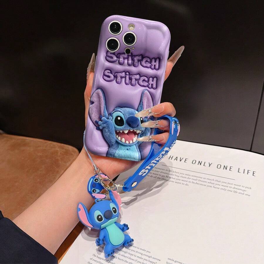 Disney Lilo And Stitch Phone Case : 3D Fluffy Pattern Border Protector Phone Soft Phone Case With A Free Cute Stitch Bracelet Chain Lanyard, Stitch, Lilo, Angel, For Apple 17 Promax 17 Pro 16 15 14 13 12 11 Pro Max XS Max X XR Soft Cover Summer Phone Case - trắng - Xem 1