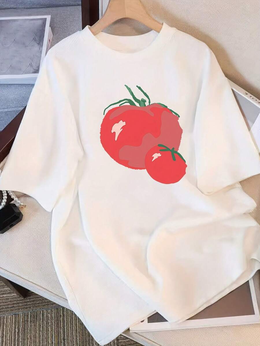 Camiseta de algodón puro para mujer, de manga corta, diseño único con estampados, camisa casual minimalista, nuevo estilo de verano, corte holgado, top adelgazante para estudiantes, camiseta vintage de estilo callejero unisex de algodón holgado con cuello redondo y manga corta para mujer. blusas.blusas casuales para dama. - Blanco - Ver 1