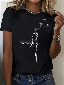 Women's T-Shirt With Sparkling Golden Cherry Design - Black - View 1