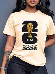 [Official FIFA World Cup Licensed]Graphic[FIFA World Cup Licensed]2026 World Cup, Football-Themed Fun Printed Short-Sleeve T-Shirt, Street Style Print Design, Summer Top, A Must-Have For Fans, Available In Men's And Women's Styles, Suitable As A Birthday Gift For A Boyfriend T-Shirt - 杏色 - 查看 1