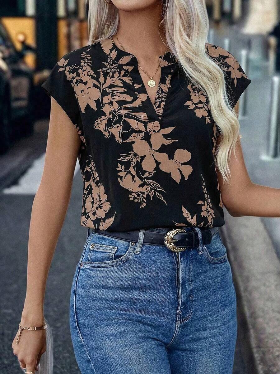 Camisas de mujer de moda simple, casual, diaria, para vacaciones y atuendo de playa - Negro - Ver 1