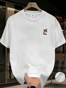 Casual White Short-Sleeved T-Shirt For Men And Women, With A Fun Dog And Wine Glass Print - Soft Summer Top With A Round Neck, Machine Washable, Unisex Adult T-Shirt, Comfortable For Everyday Wear, Loose Fit, Fun Design, Breathable Fabric, Lightweight Short-Sleeved T-Shirt. - 白色 - 查看 7