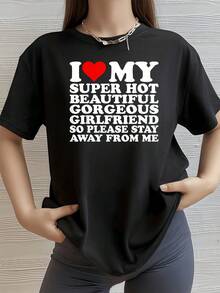 Red Heart With A Funny Phrase Expressing Love And Pride For A Beautiful Girlfriend, Conveying Humor And Tenderness In A Casual, Modern, Comfortable Women's T-Shirt Style For Everyday Wear - 黑色 - 查看 8