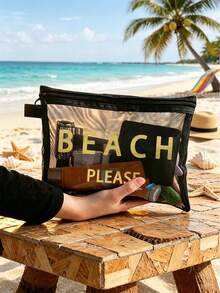 Beach_please 网眼沙滩包，便携式化妆包，可装口红和粉扑，沙滩主题洗漱包，透明大容量旅行化妆品收纳包，夏威夷风网眼化妆包，完美适用于海滩度假、手提包、假日、健身、母亲节、情人节、教师节、女性旅行、短途旅行和旅行必备品。 - 彩色 - 查看 16