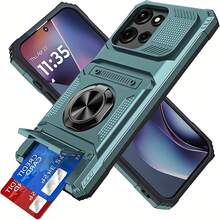 [24h Shipping From DE/FR/ES] Phone Case: Shockproof With Card Slot, Compatible With IPhone 17/17 Air/17 Pro/17 Pro Max, 16 Pro Max/15 Pro/14 Plus/13 PM/12/11 Mini And Other Models. Also Suitable For IPhone 17 Series Models With Card Slot Function. Includes Ring Stand - 墨綠色 - 查看 3