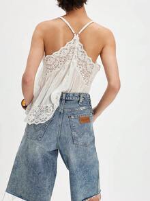 Women Camisoles Lace Spaghetti Strap Casual Tank Tops Summer Fashion Sleeveless Tops Streetwear - Blanco - Ver 3