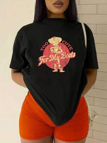 Fun Graphic Of A Smiling Cowgirl In Boots In Front Of A Red Sun, Representing Confidence, Freedom, And Laid-Back Style In Every Step. Comfortable Casual Women's T-Shirt For Summer - 黑色 - 查看 2