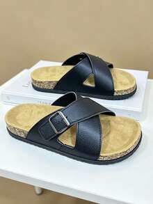 Sandalias para hombres, nuevas sandalias de verano con suela gruesa, zapatillas de playa casuales para exteriores, antideslizantes y cómodas, chanclas de moda de ocio, talla grande unisex en color negro - Negro - Ver 3
