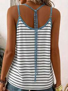 Top de tirantes casual para mujer con detalle de lazo en la espalda, adecuado para usar de vacaciones, primavera/verano - Blanco - Ver 2