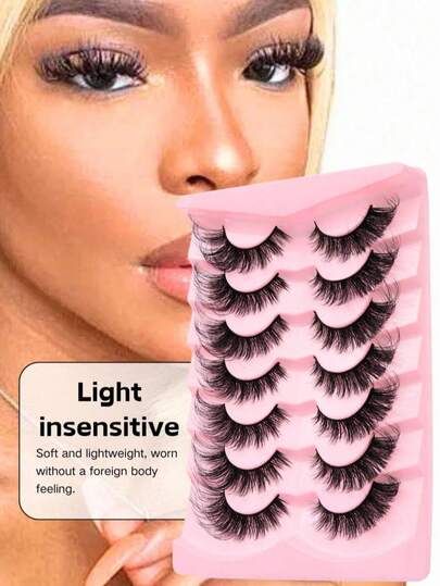 7 Pairs Cat Eye Eyelashes, Natural Fluffy Soft Cross Manga Lashes, Wispy Lightweight Strip False Eyelashes, Reusable Comfortable Band Eye Lashes, Dramatic Natural Look Fake Eyelashes For Daily Party Wedding Makeup Beginners