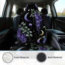 2pcs, Modern Mystical Night Sky Vines Moonflowers Stars Design Front Seat Covers, Fresh Look For Car Interior With Front Seat, Keeps Front Seats Comfortable, Ideal For Scenic Drives And Leisure Journeys - 2PCS - 查看 2