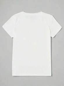 Women's American Style Pure Cotton White Short Sleeve T-Shirt, New Summer Style 2026, Round Face T-Shirt, Unique And Cute Design, Curly Dog Print. - 白色 - 查看 3