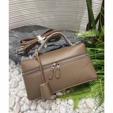 L23 Minimalist Solid Color Boxy Handbag For Women Elegant Smooth Faux Leather Top Handle Bag Luxury Design Structured Crossbody Purse With Adjustable Strap Versatile Daily Travel Satchel - Gesper Emas Abu-abu Gajah (Pola Leci L23) - View 1