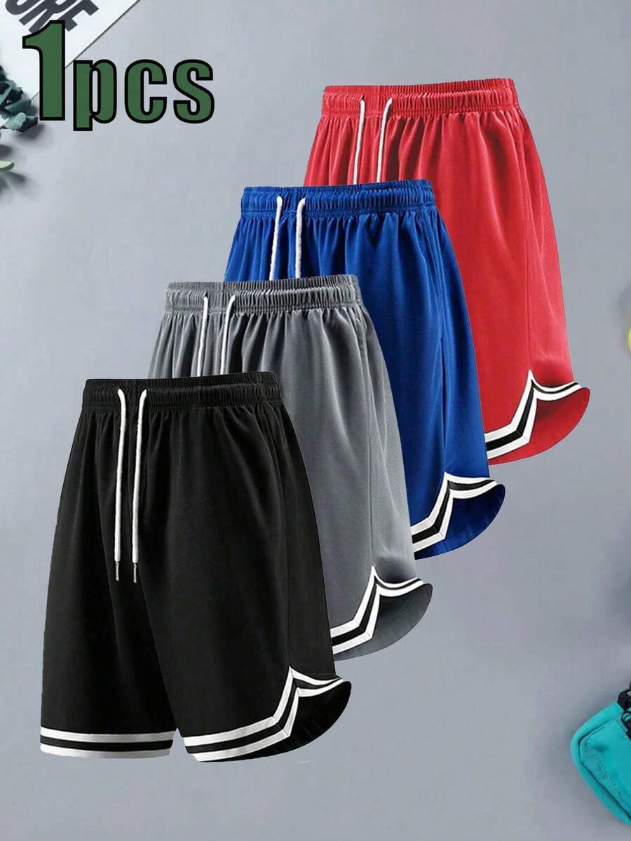 Men's Retro Striped Drawstring Basketball Shorts Loose Fit Athletic Shorts For Summer Sports - Black - View 1