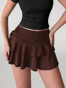 Tall Falda de pastel con cintura de cordón para el verano - Café integral - Ver 3