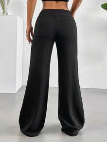 s de pierna ancha de unicolor versátil y casual para primavera - Negro - Ver 6