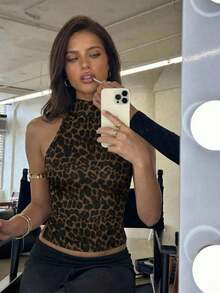 Top de satén sin espalda con cuello alto para mujer, ideal para fiestas - Multicolor 2 - Ver 2