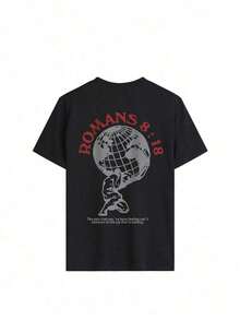TrendyLadies Women's Casual Short Sleeve Crew Neck Slogan Print T-Shirt, Simple And Versatile For Everyday Wear. Women's Graphic Tees, Women's Vacation Outfits, Cute And Casual Graphic Tee 2026 Perfect For Holidays And Parties, Women's Summer Outfits For Everyday Wear - 黑色 - 查看 4