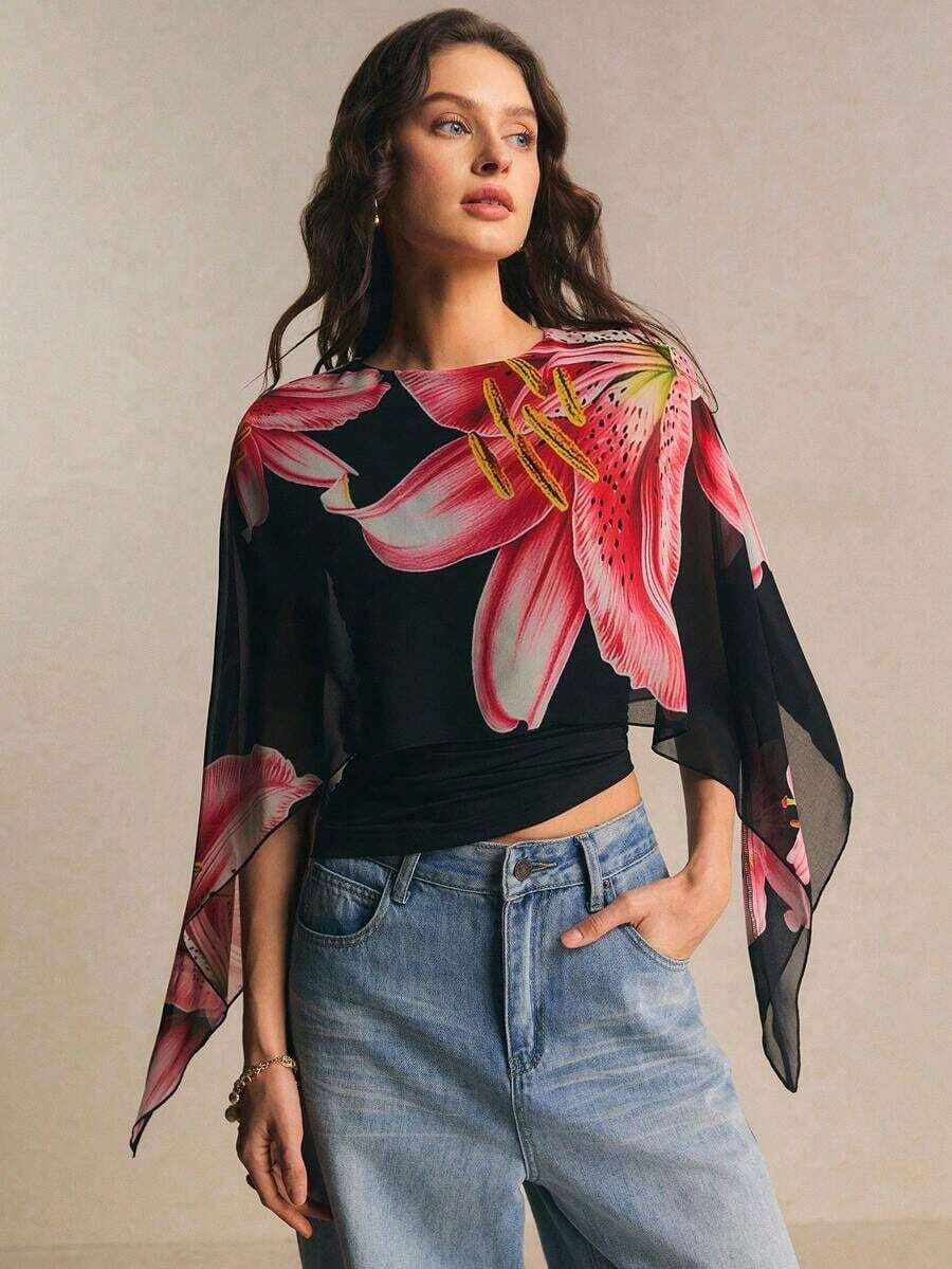 uello chal marrón para mujer, blusas elegantes para mujer, blusas casuales para mujer, apropiada para uso diario, salir, ir y venir en otoño/invierno, blusa de manga de murciélago, blusa marrón café, blusa marrón oscuro - Negro 2 - Ver 1