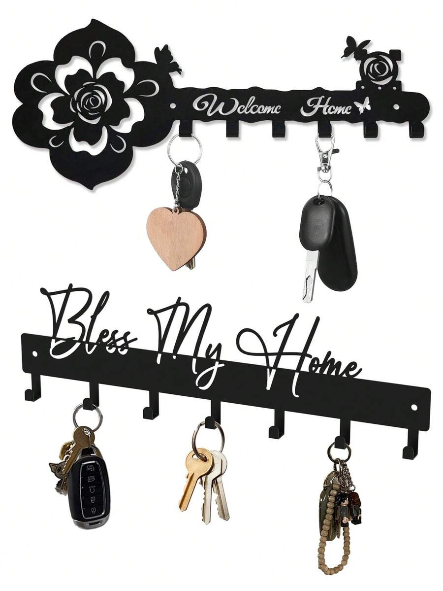 No Drill Self-Adhesive Decorative Key Holder Hook, Wall Art Key Storage Rack For Entryway