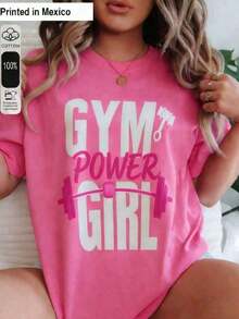 Impala 1 Unisex Printed Loose Fit T-Shirt. Modern Minimalist Style. Gym Attitude Girl Dumbbell. Suitable For Occasions Such As Summer Vacation, Halloween, And Mexican Independence Day. With Pink Pattern. - 紅色 - 查看 7