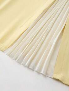 Vestido elegante y de moda con cuello redondo, mangas cortas y plisado - Amarillo - Ver 4