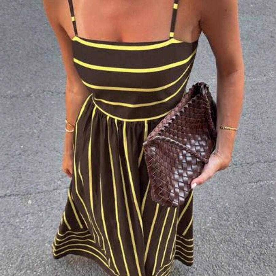 Women's Striped Ruffle Hem Casual Spaghetti Strap Dress,Summer Dresses For Women - Multicolor - Ver 1