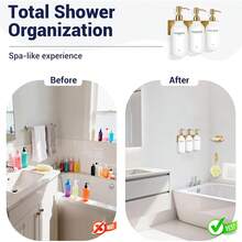 Euuztu Shampoo And Conditioner Dispenser Set - Shower Soap Dispenser Wall Mounted - Drill 17 Fl Oz Set Of 3 Plastic Pump Bottles And Soap Holder - Bộ 3 món bằng vàng - Xem 8