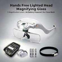 Head-Mounted Magnifier With LED Illumination, 5 Interchangeable Lenses 1.0X To 3.5X, Adjustable Headband, Hands Free Magnifying Glasses With 3 AA Batteries For Reading, Jewelry Making, Electronics Repair, Model Building, Craft Hobby - View 1