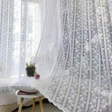 1 pieza Cortina de voile con encaje minimalista francés, ambiente transparente para balcón, sala de estar, ventana de bahía, decoración de dormitorio, apta para todas las estaciones (excluyendo la barra de cortina) - Blanco - Ver 1